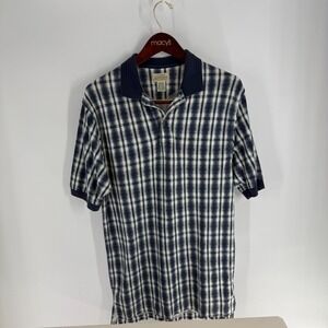 Vintage 90s Authentic St. John's Bay Plaid Classic Polo Shirt White Blue Size M